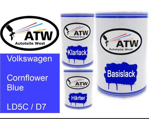 Volkswagen, Cornflower Blue, LD5C / D7: 500ml Lackdose + 500ml Klarlack + 250ml Härter - Set, von ATW Autoteile West.